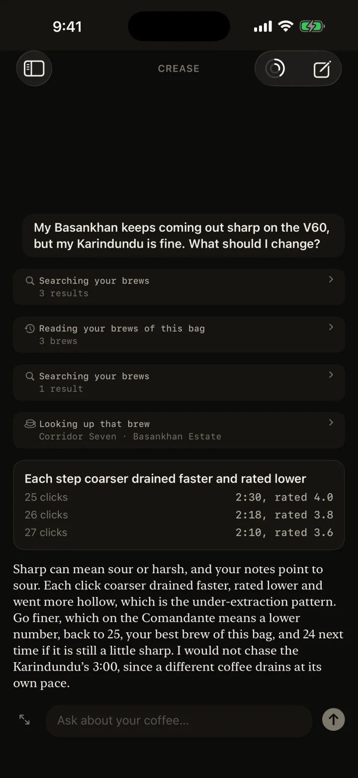 The first conversation as it appears in the Reveries app on iPhone.