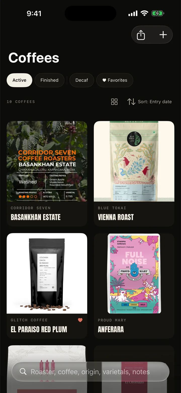 A grid of coffee bags with their photos